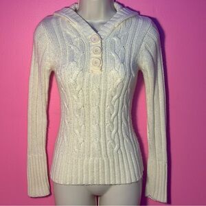 Girls Cable Knit Chunky Sweater - Hooded Sweater - Size Medium - Cream